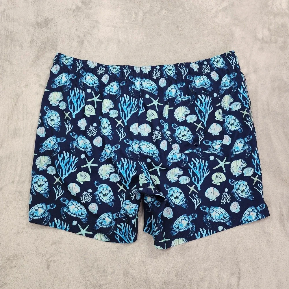George Swim Trunks Mens‎ 3XL Blue Sea Turtle Print Lined Drawstring Beach Summer